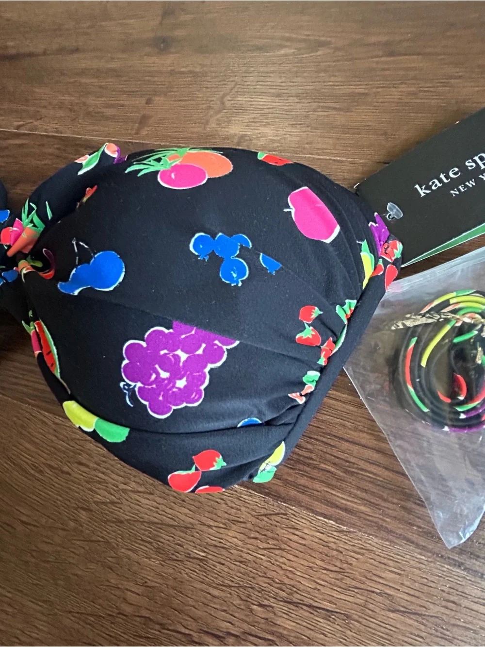 Kate Spade Fruits Bandeau Bikini Top & High Cut Bottom Swimsuit Set S
